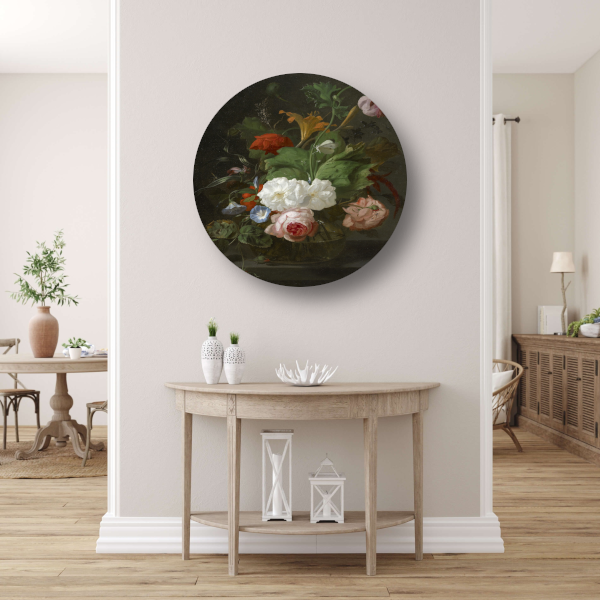 Bloemen in een glazen vaas - Rachel Ruysch aluminium muurcirkel