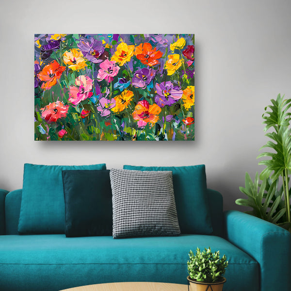 Kleurrijk bloemenveld in expressieve stijl poster