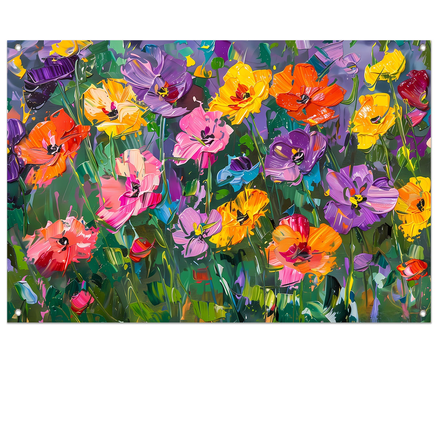 Kleurrijk bloemenveld in expressieve stijl tuinposter