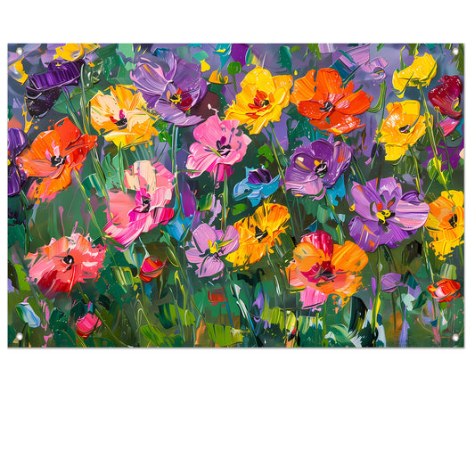Kleurrijk bloemenveld in expressieve stijl tuinposter