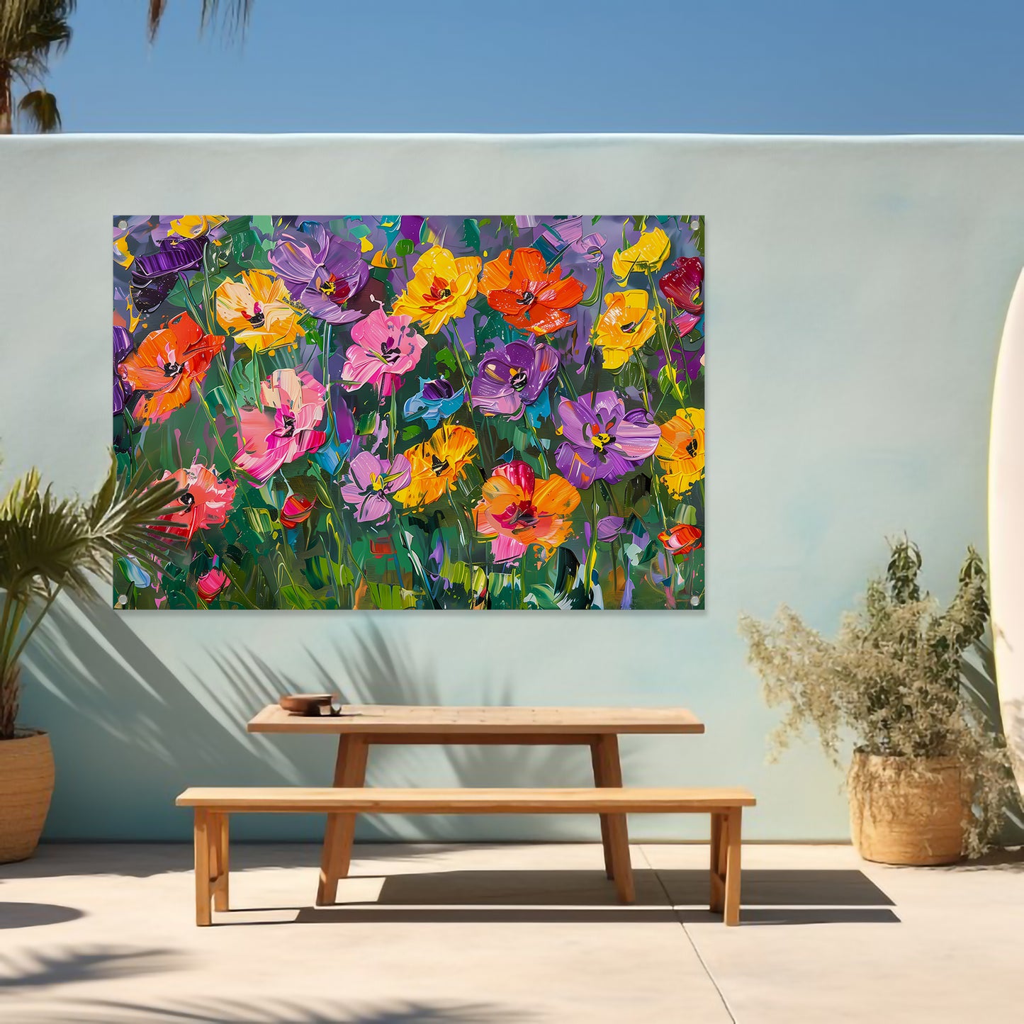 Kleurrijk bloemenveld in expressieve stijl tuinposter