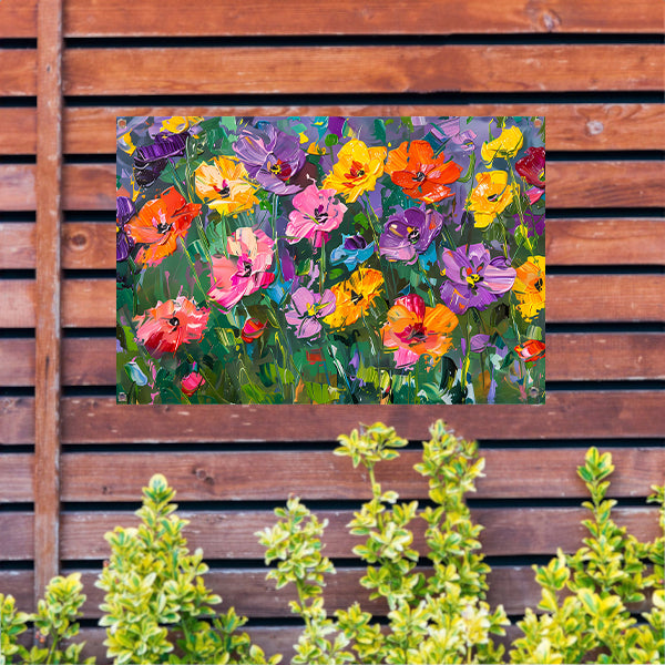 Kleurrijk bloemenveld in expressieve stijl tuinposter