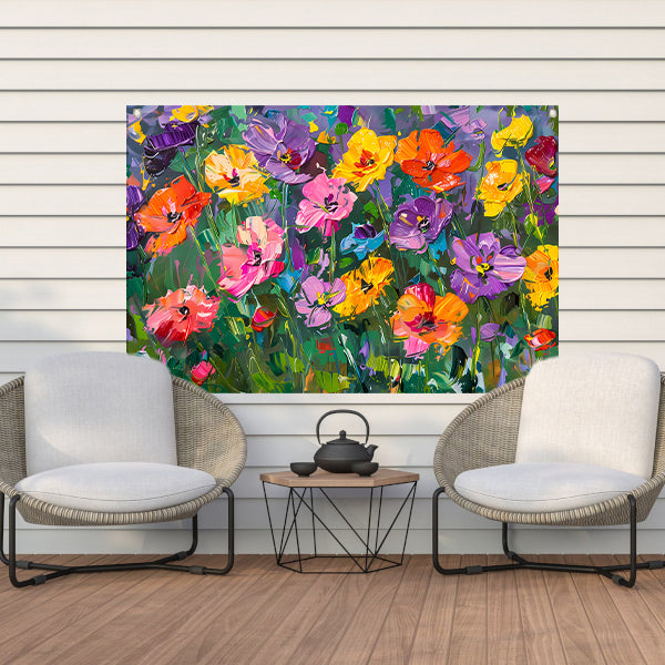 Kleurrijk bloemenveld in expressieve stijl tuinposter