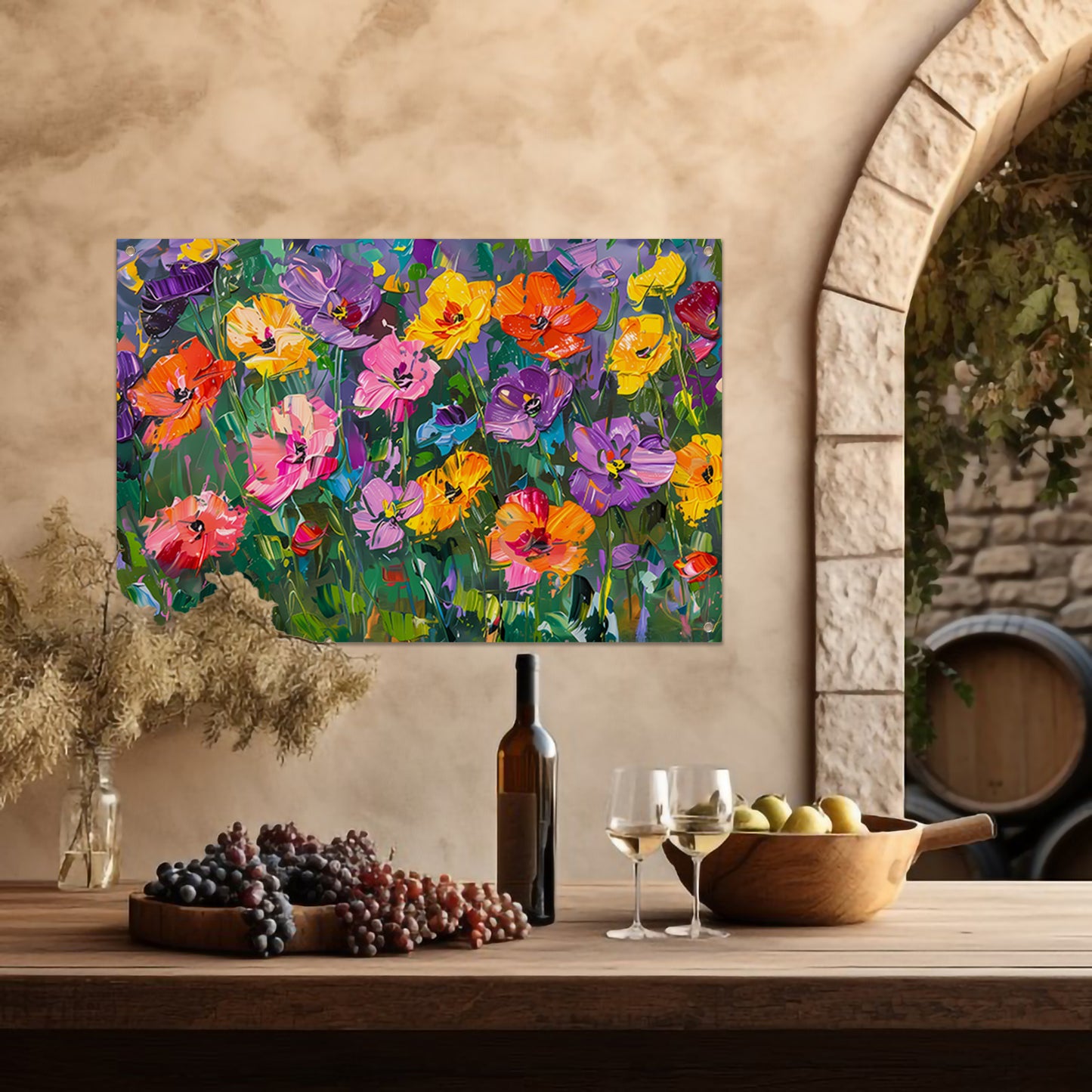 Kleurrijk bloemenveld in expressieve stijl tuinposter