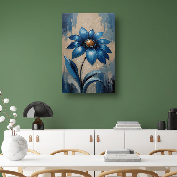 Abstracte Indigo Bloem met Dynamische Bladeren canvas