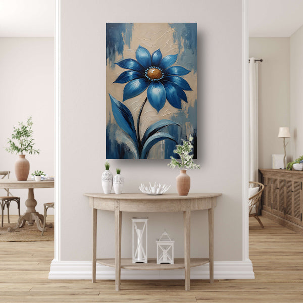 Abstracte Indigo Bloem met Dynamische Bladeren canvas
