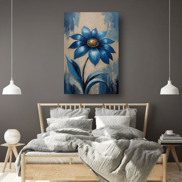 Abstracte Indigo Bloem met Dynamische Bladeren canvas