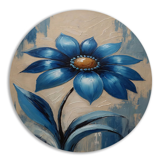 Abstracte Indigo Bloem met Dynamische Bladeren aluminium muurcirkel
