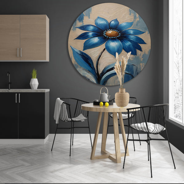 Abstracte Indigo Bloem met Dynamische Bladeren forex muurcirkel