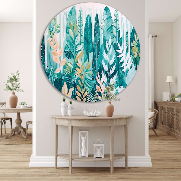 Abstracte kunst van planten en bladeren aluminium muurcirkel