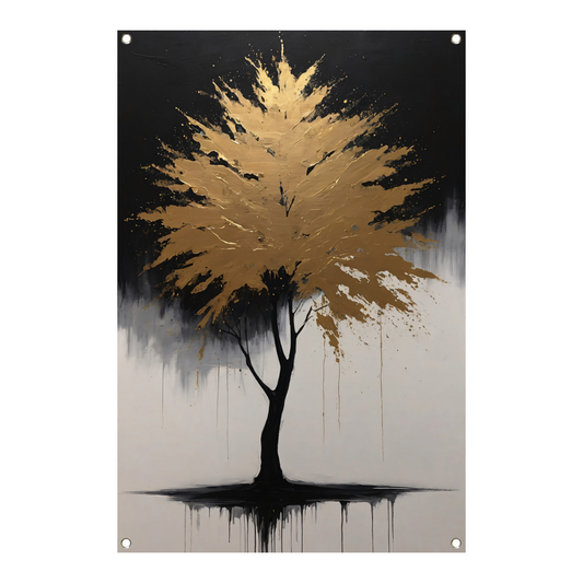 Abstracte Gouden Boom in Monochrome Reflectie tuinposter