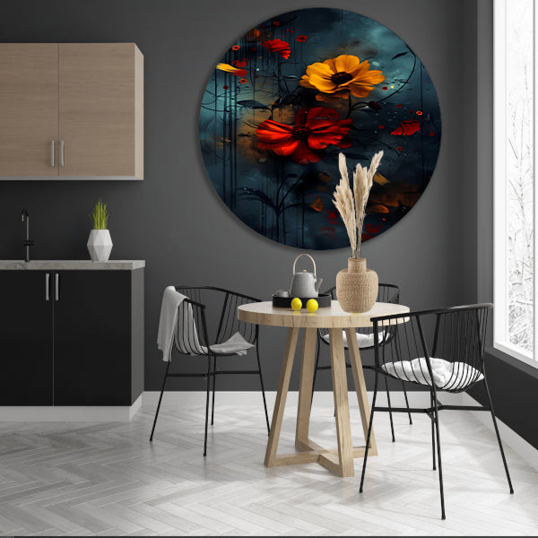 Abstracte bloemen in de regen forex muurcirkel