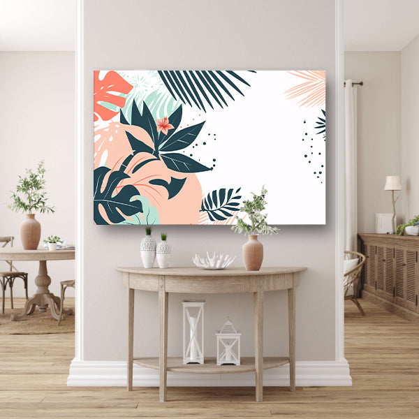 Tropische bladeren en bloemen illustratie canvas
