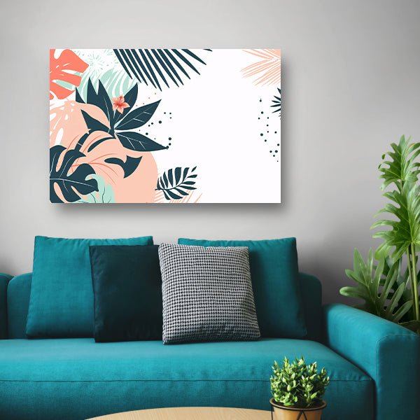 Tropische bladeren en bloemen illustratie canvas