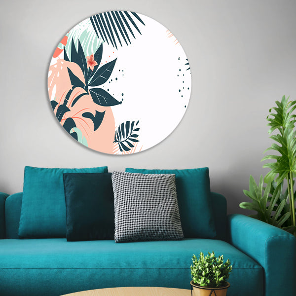 Tropische bladeren en bloemen illustratie aluminium muurcirkel