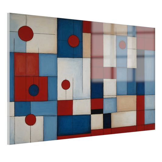 Geometrische harmonie in rood en blauw acrylglas