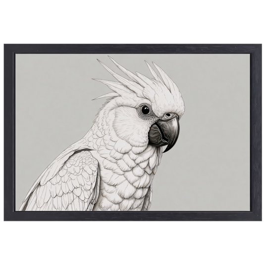 Elegante Zwart-Witte Kaketoe Illustratie canvas met baklijst
