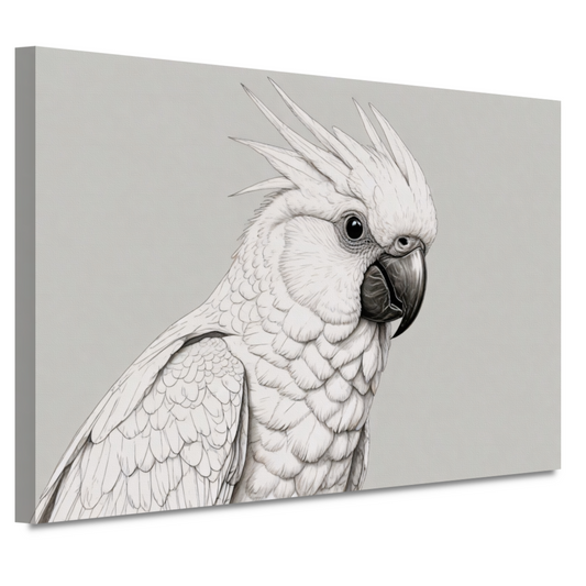 Elegante Zwart-Witte Kaketoe Illustratie canvas