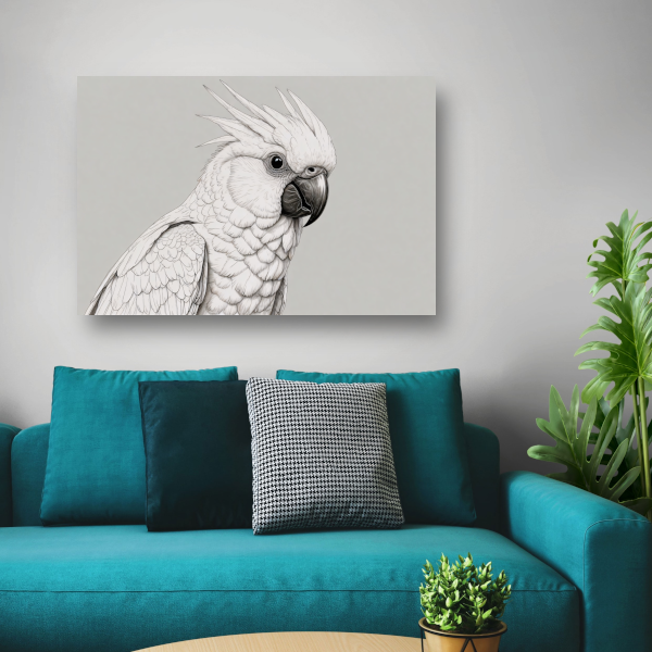 Elegante Zwart-Witte Kaketoe Illustratie poster