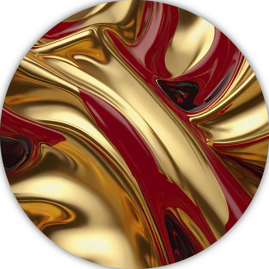 Abstracte golven in goud en rood aluminium muurcirkel