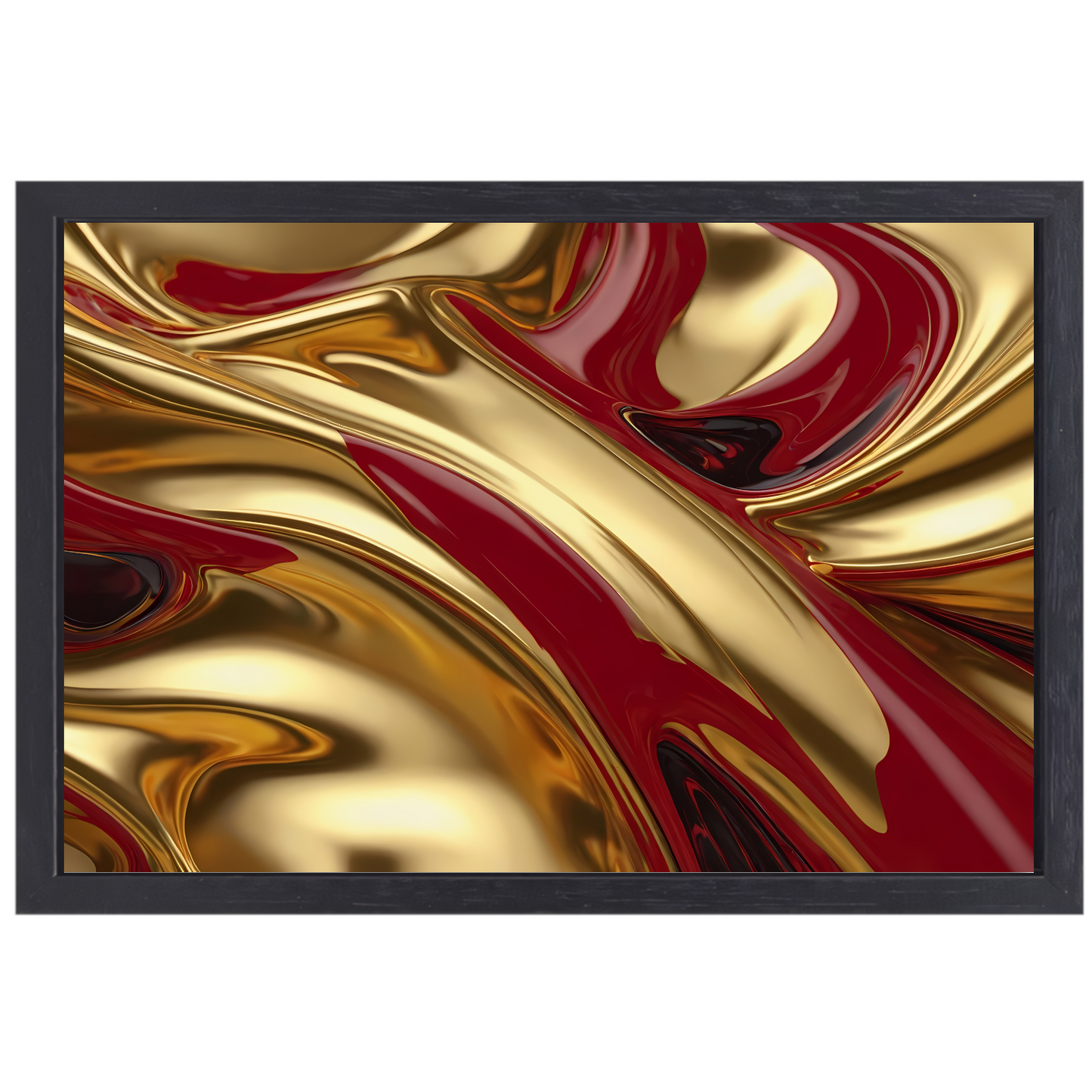 Abstracte golven in goud en rood canvas met baklijst
