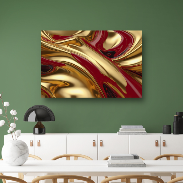 Abstracte golven in goud en rood canvas