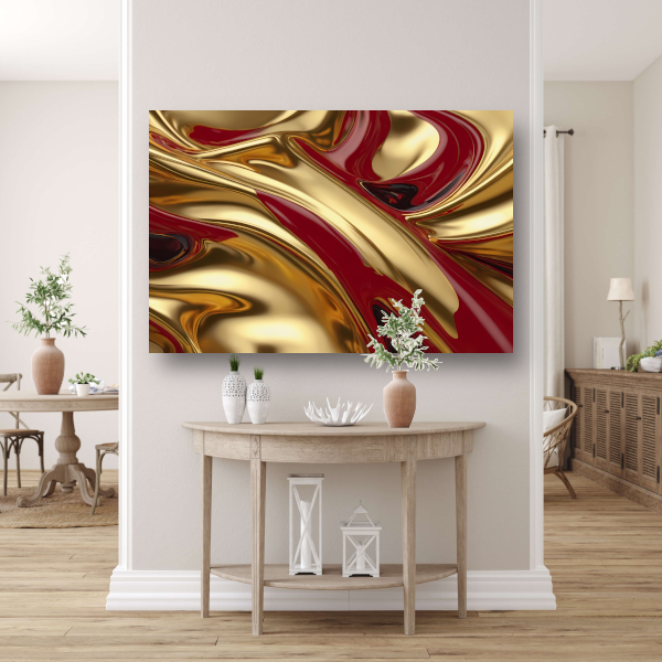 Abstracte golven in goud en rood canvas