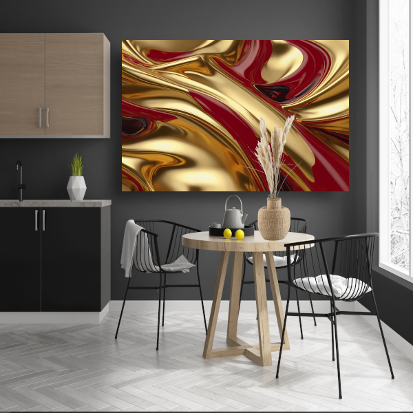Abstracte golven in goud en rood canvas