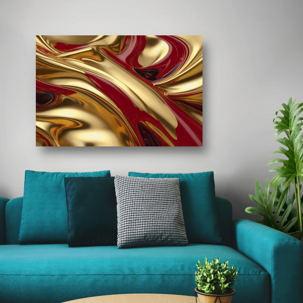 Abstracte golven in goud en rood canvas