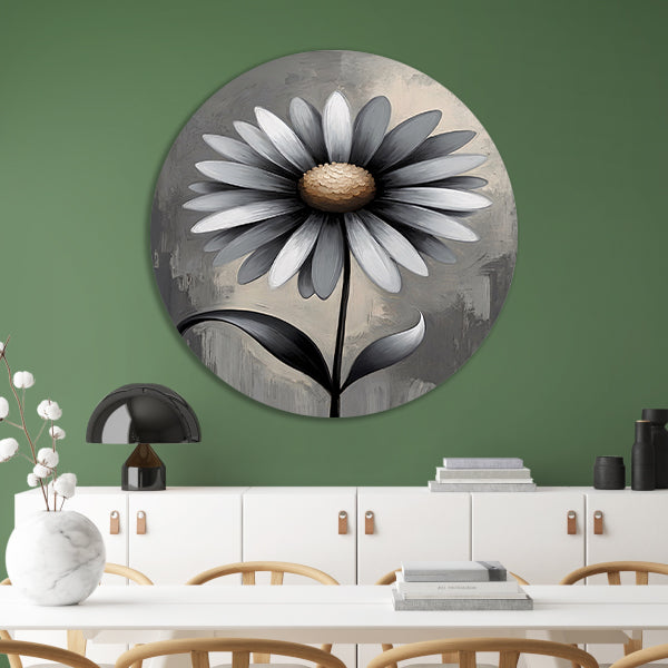 Stilistische Bloem in Monochroom Grijs forex muurcirkel