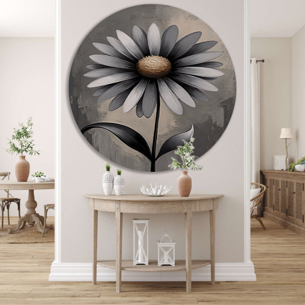 Stilistische Bloem in Monochroom Grijs forex muurcirkel