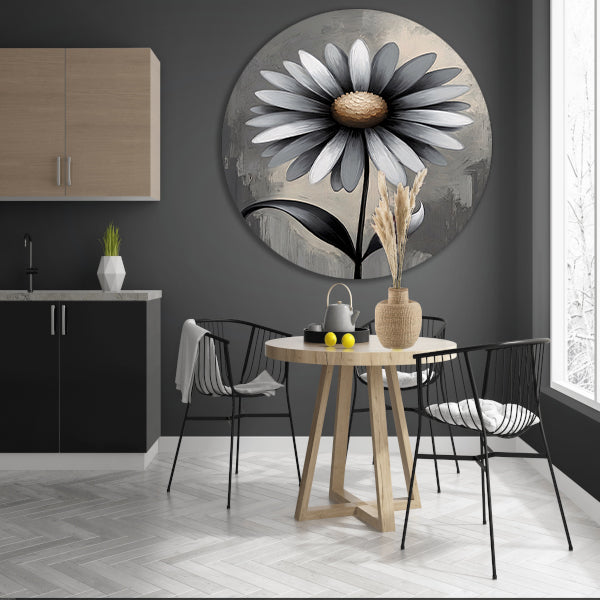 Stilistische Bloem in Monochroom Grijs forex muurcirkel