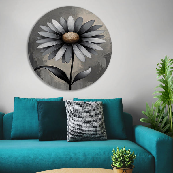 Stilistische Bloem in Monochroom Grijs forex muurcirkel