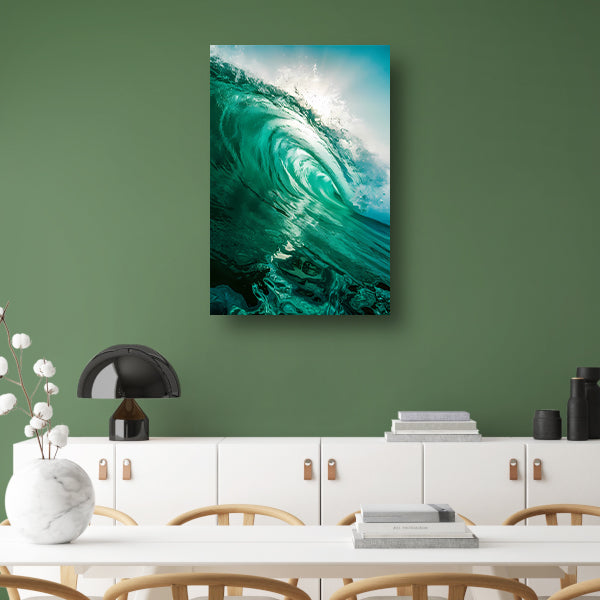 Dynamische oceaan golf met zonlicht canvas