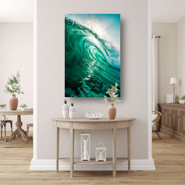 Dynamische oceaan golf met zonlicht canvas