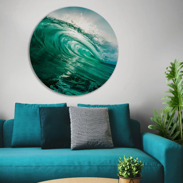 Dynamische oceaan golf met zonlicht aluminium muurcirkel