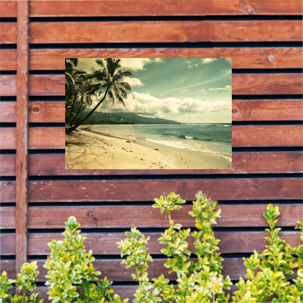 Impressionistisch Strandgezicht met Palmbomen tuinposter