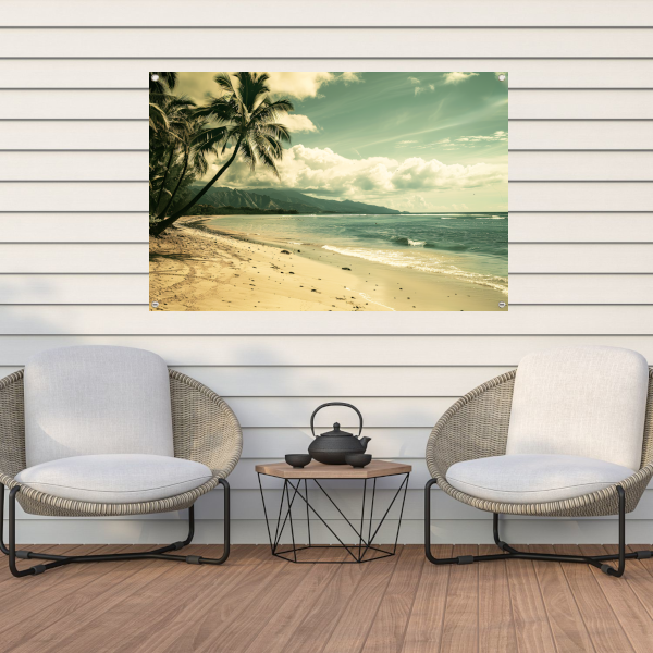 Impressionistisch Strandgezicht met Palmbomen tuinposter