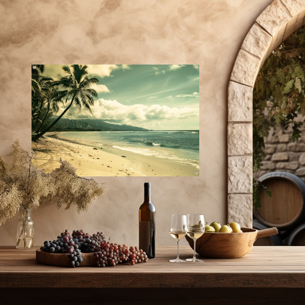 Impressionistisch Strandgezicht met Palmbomen tuinposter