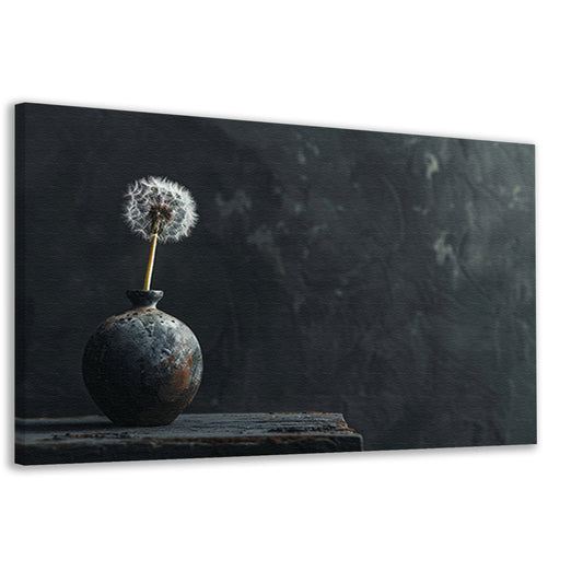 Eenzame paardenbloem in antieke vaas canvas