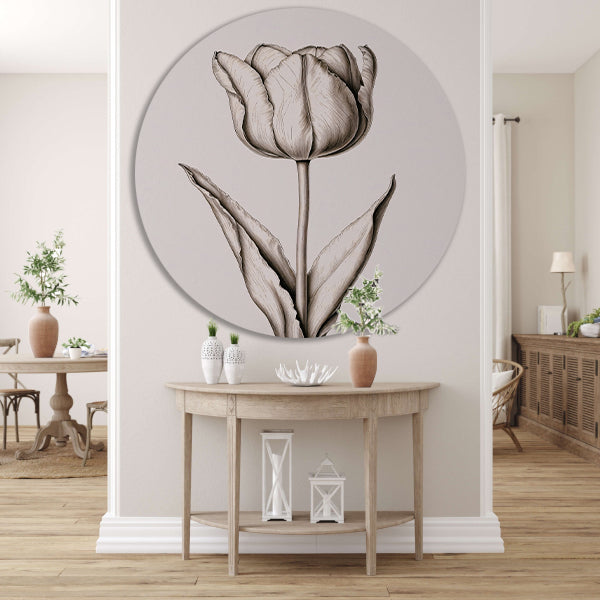Elegante tulp in zwart-wit lijnen forex muurcirkel