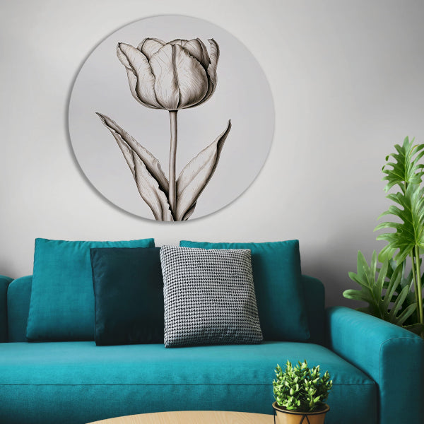 Elegante tulp in zwart-wit lijnen forex muurcirkel