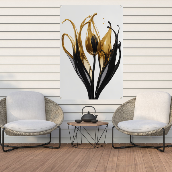 Abstracte Gouden en Zwarte Tulpen Silhouet tuinposter