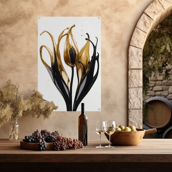 Abstracte Gouden en Zwarte Tulpen Silhouet tuinposter