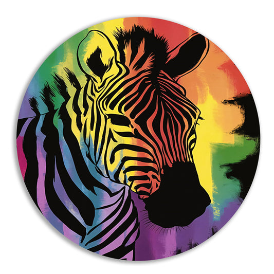 Kleurrijk zebra schilderij met regenboog forex muurcirkel