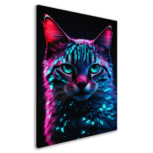 Futuristische neon kat in digitale kunst canvas