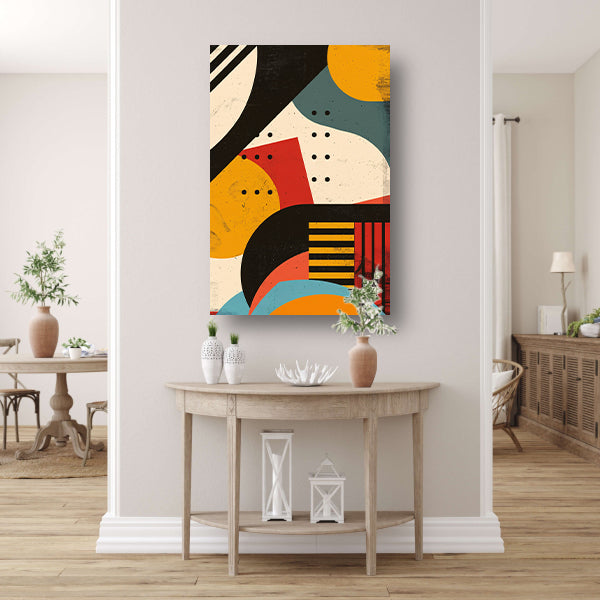 Abstract compositie met geometrische vormen en primaire kleuren canvas