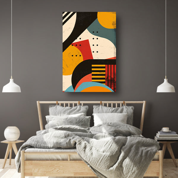 Abstract compositie met geometrische vormen en primaire kleuren canvas