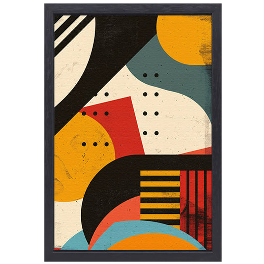 Abstract compositie met geometrische vormen en primaire kleuren canvas met baklijst