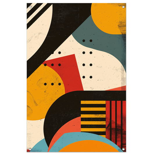 Abstract compositie met geometrische vormen en primaire kleuren tuinposter